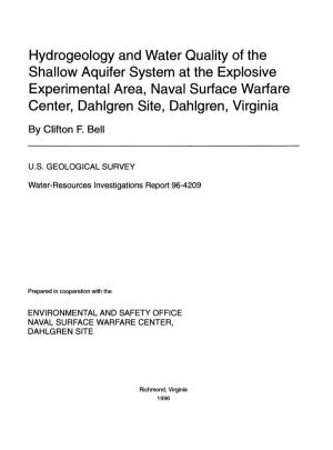 Hydrogeology and Water Quality of the Shallow Aquifer System at the Explosive Experimental Area, Naval Surface Warfare Center, Dahlgren Site, Dahlgren, Virginia