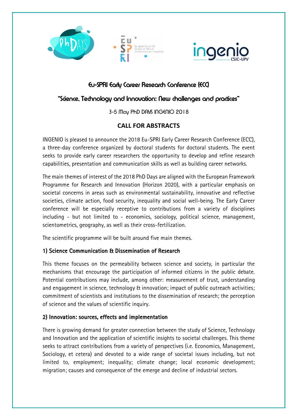 Eu-SPRI Early Career Research Conference (ECC)