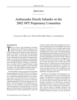 NPR 9.2: Interview: Ambassador Henrik Salander on the 2002 NPT