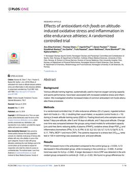 Effects of Antioxidant-Rich Foods on Altitude-Induced Oxidative Stress and Inflammation in Elite Endurance Athletes: Background a Randomized Controlled Trial