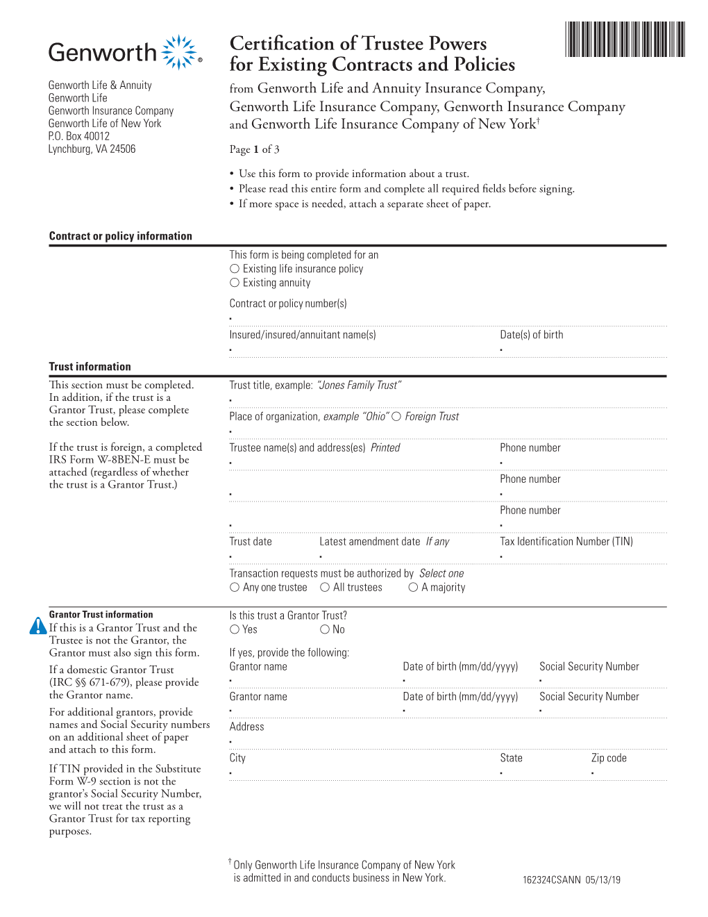 Certification of Trustee Powers for Existing Contracts and Policies Page 2 of 3