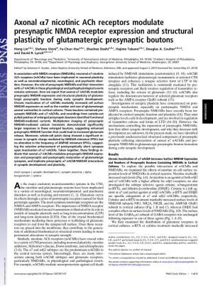 Axonal Α7 Nicotinic Ach Receptors Modulate Presynaptic NMDA Receptor Expression and Structural Plasticity of Glutamatergic Presynaptic Boutons