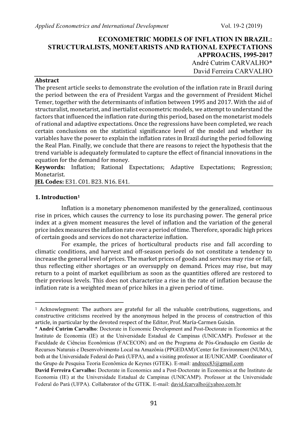 91 Econometric Models of Inflation in Brazil