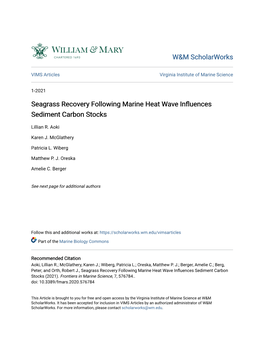 Seagrass Recovery Following Marine Heat Wave Influences Sediment Carbon Stocks