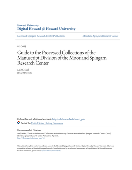 Guide to the Processed Collections of the Manuscript Division of the Moorland Spingarn Research Center MSRC Staff Howard University