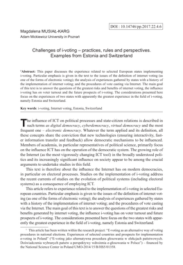 Challenges of I-Voting – Practices, Rules and Perspectives