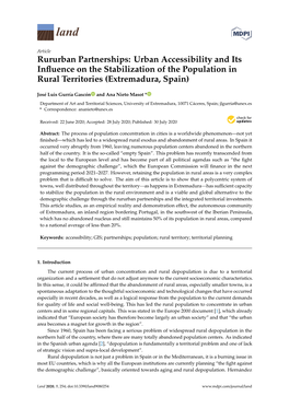 Rururban Partnerships: Urban Accessibility and Its Inﬂuence on the Stabilization of the Population in Rural Territories (Extremadura, Spain)
