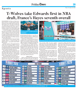 T-Wolves Take Edwards First in NBA Draft, France's Hayes Seventh Overall
