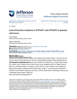 Loss-Of-Function Mutations in ATP6AP1 and ATP6AP2 in Granular Cell Tumors
