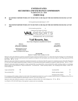 Vail Resorts, Inc. (Exact Name of Registrant As Specified in Its Charter)