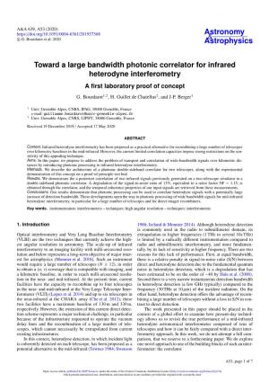 Toward a Large Bandwidth Photonic Correlator for Infrared Heterodyne Interferometry a ﬁrst Laboratory Proof of Concept