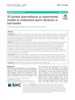 3D Printed Spermathecae As Experimental Models to Understand Sperm Dynamics in Leaf Beetles Yoko Matsumura* , Sinje Gürke, Halvor T