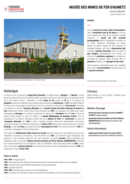 MUSÉE DES MINES DE FER D'aumetz Aumetz (Moselle) Ediﬁces Industriels Loisirs