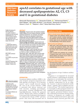 Apoa2 Correlates to Gestational Age with Decreased Apolipoproteins A2, C1, C3 and E in Gestational Diabetes