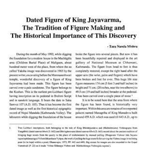 Dated Figure of King Jayavarma, the Tradition of Figure Making and the Historical Importance of This Discovery