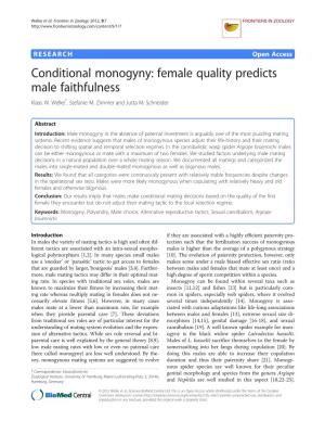 Conditional Monogyny: Female Quality Predicts Male Faithfulness Klaas W