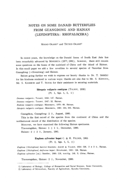 Notes on Some Danaid Butterflies from Guangdong and Hainan (Lepidoptera: Rhopalocera)