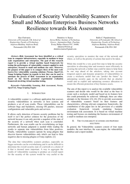 Evaluation of Security Vulnerability Scanners for Small and Medium Enterprises Business Networks Resilience Towards Risk Assessment