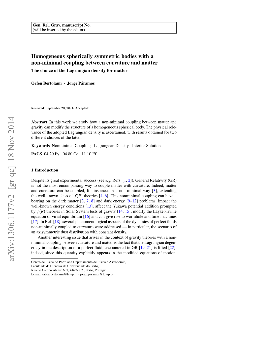 Homogeneous Spherically Symmetric Bodies with a Nonminimal Coupling