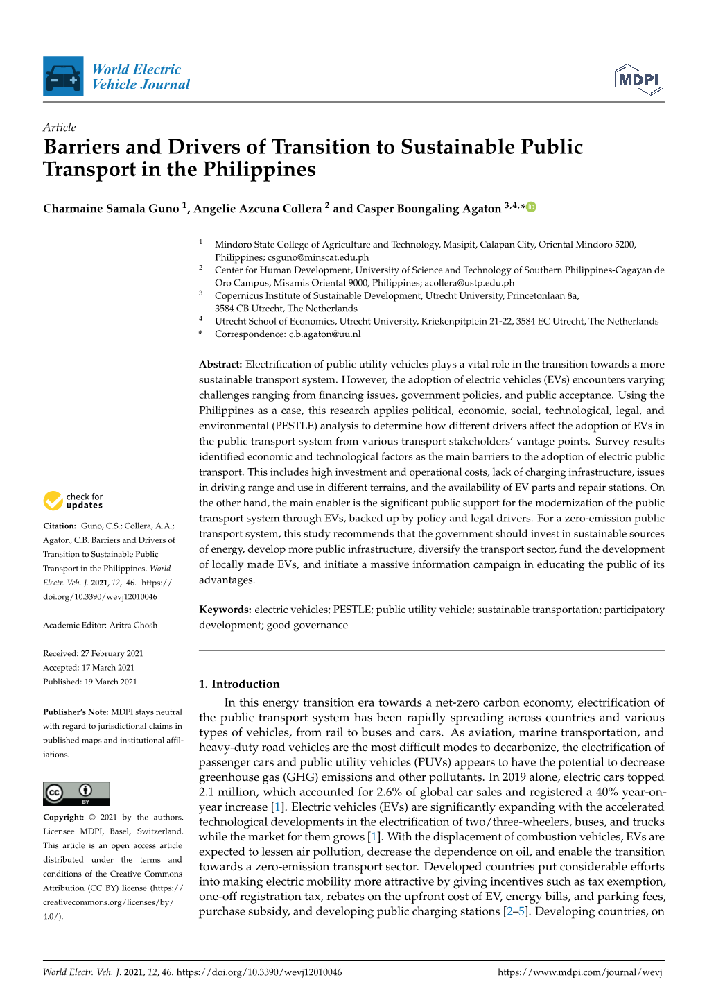 Barriers and Drivers of Transition to Sustainable Public Transport in the Philippines