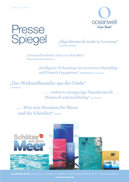 Presse Spiegel „Algenkosmetik Made in Germany“ Kosmetik & P Ege