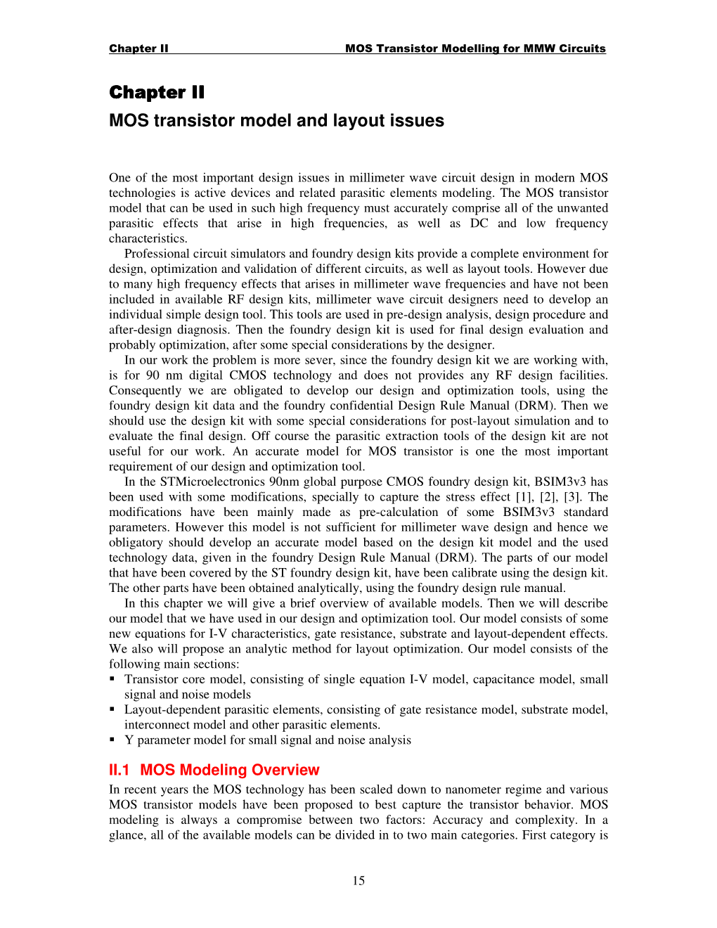 Chapter II MOS Transistor Model and Layout Issues