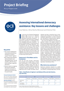 Assessing International Democracy Assistance: Key Lessons and Challenges Lise Rakner, Alina Rocha Menocal and Verena Fritz