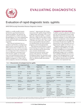 Evaluation of Rapid Diagnostic Tests: Syphilis