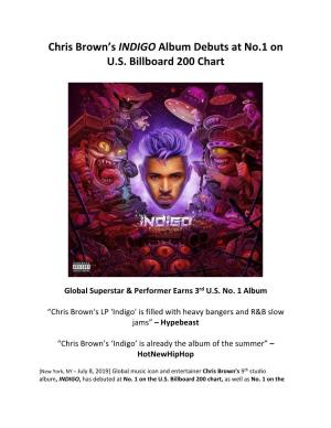 Chris Brown's INDIGO Album Debuts at No.1 on U.S. Billboard 200 Chart