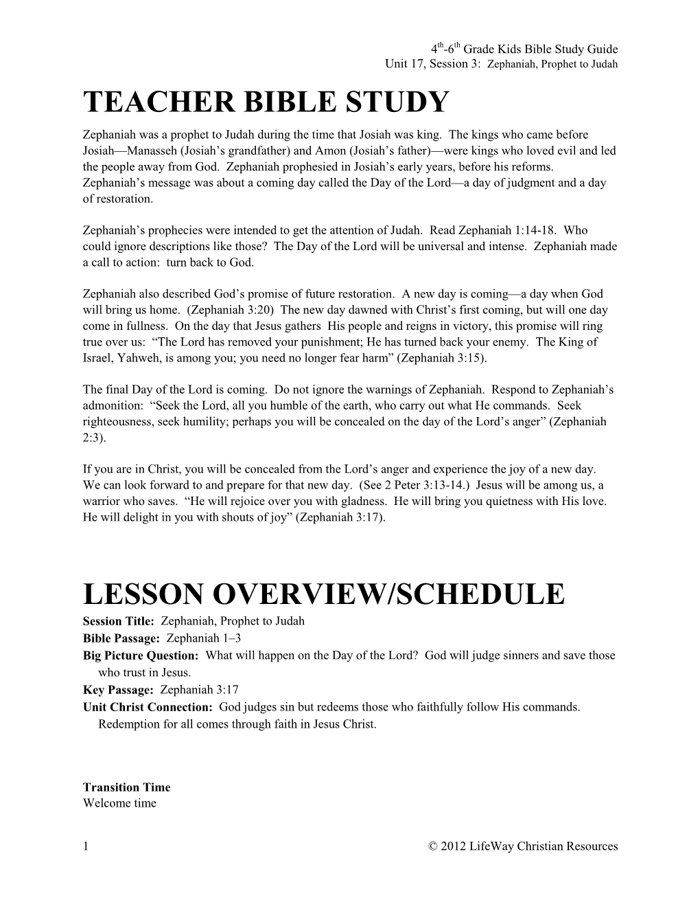 Teacher Bible Study Lesson Overview