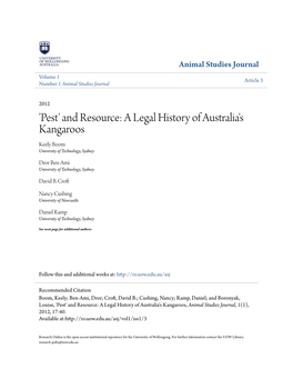 'Pest' and Resource: a Legal History of Australia's Kangaroos Keely Boom University of Technology, Sydney