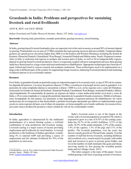 Grasslands in India: Problems and Perspectives for Sustaining Livestock and Rural Livelihoods