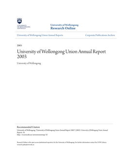 University of Wollongong Union Annual Report 2003 University of Wollongong