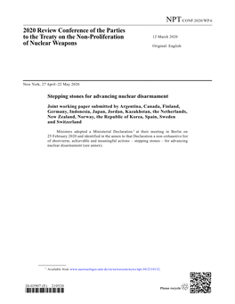 2020 Review Conference of the Parties to the Treaty on the Non-Proliferation 12 March 2020 of Nuclear Weapons Original: English