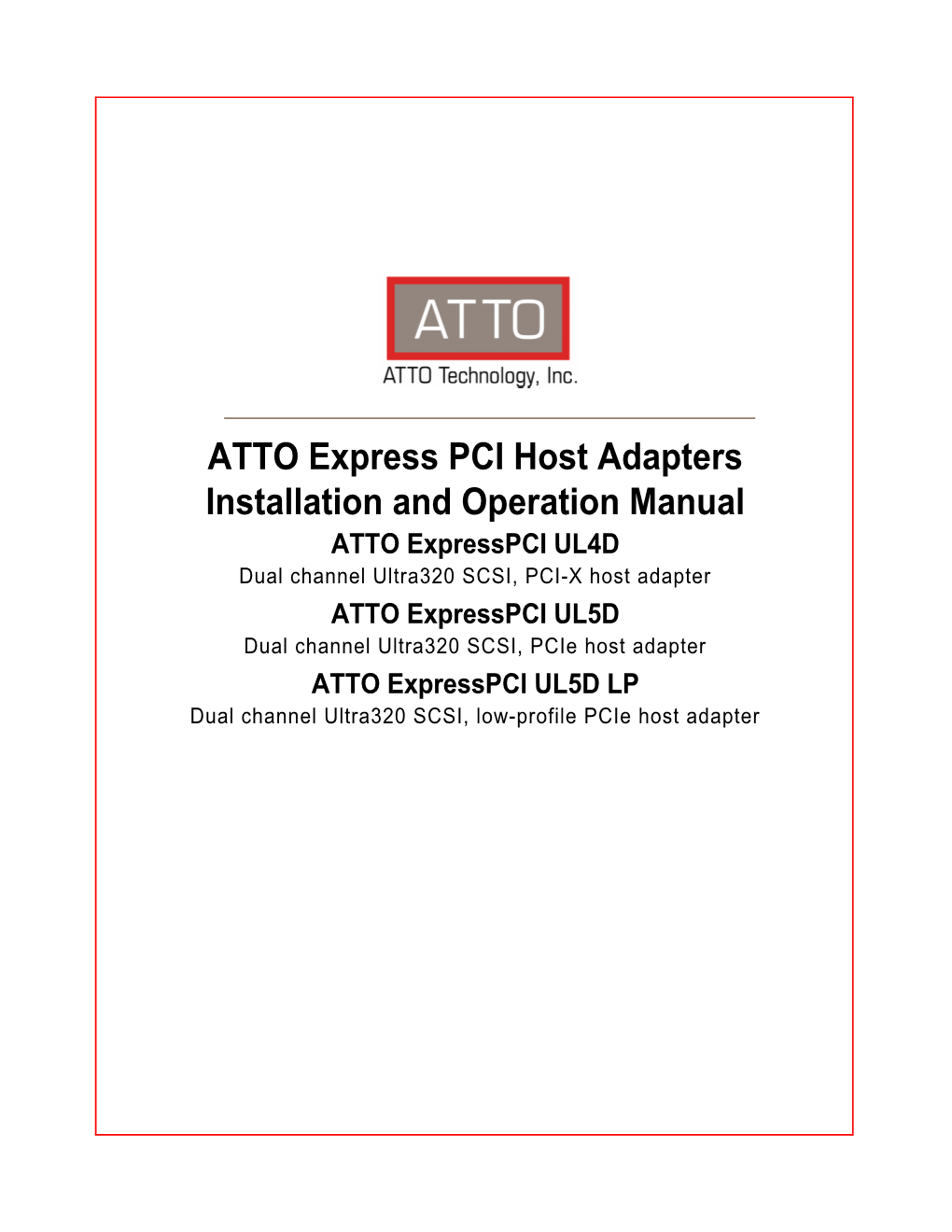 ATTO Express PCI Host Adapters Installation And