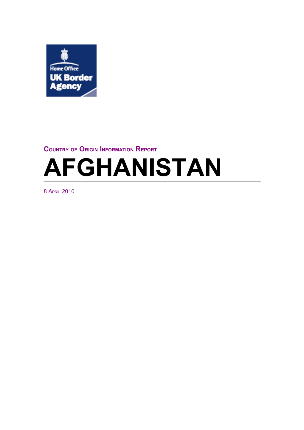 Country of Origin Information Report Afghanistan April 2010