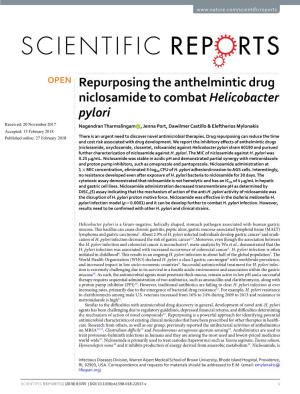 Repurposing the Anthelmintic Drug Niclosamide to Combat Helicobacter