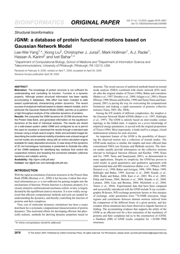 Ignm: a Database of Protein Functional Motions Based on Gaussian Network Model Lee-Wei Yang1,∗, Xiong Liu2, Christopher J