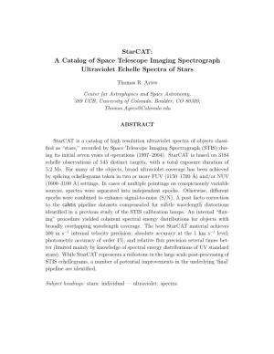 Starcat: a Catalog of Space Telescope Imaging Spectrograph Ultraviolet Echelle Spectra of Stars