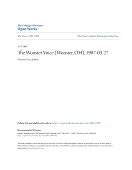 THE WOOSTER VOICE MARCH 27, 1987 NUMBER 22 the of Th