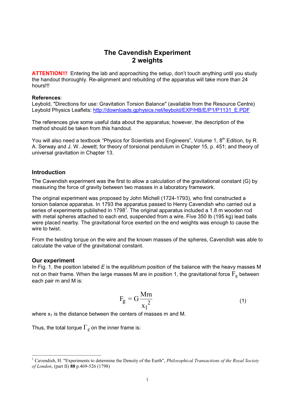 The Cavendish Experiment 2 Weights