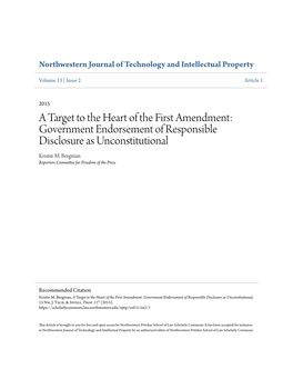 A Target to the Heart of the First Amendment: Government Endorsement of Responsible Disclosure As Unconstitutional Kristin M