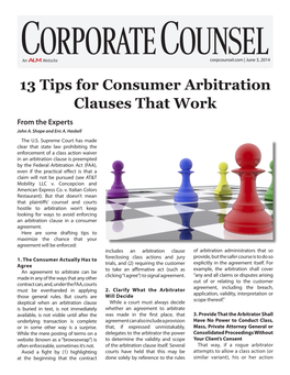 13 Tips for Consumer Arbitration Clauses That Work from the Experts John A