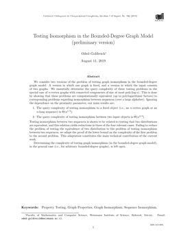 Testing Isomorphism in the Bounded-Degree Graph Model (Preliminary Version)