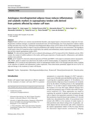 Autologous Microfragmented Adipose Tissue Reduces Inflammatory And