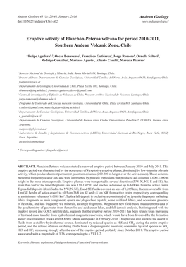 Eruptive Activity of Planchón-Peteroa Volcano for Period 2010-2011, Southern Andean Volcanic Zone, Chile