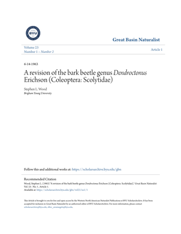 A Revision of the Bark Beetle Genus Dendroctonus Erichson (Coleoptera: Scolytidae) Stephen L