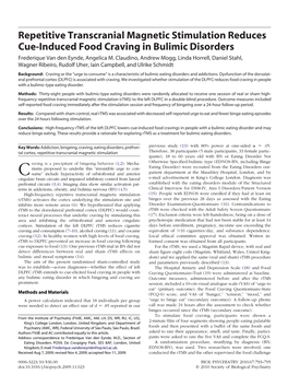 Rtms Reduces Cue Induced Food Craving in Bulimic Disorders