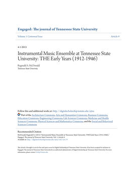 Instrumental Music Ensemble at Tennessee State University: the Early Years (1912-1946) Reginald A