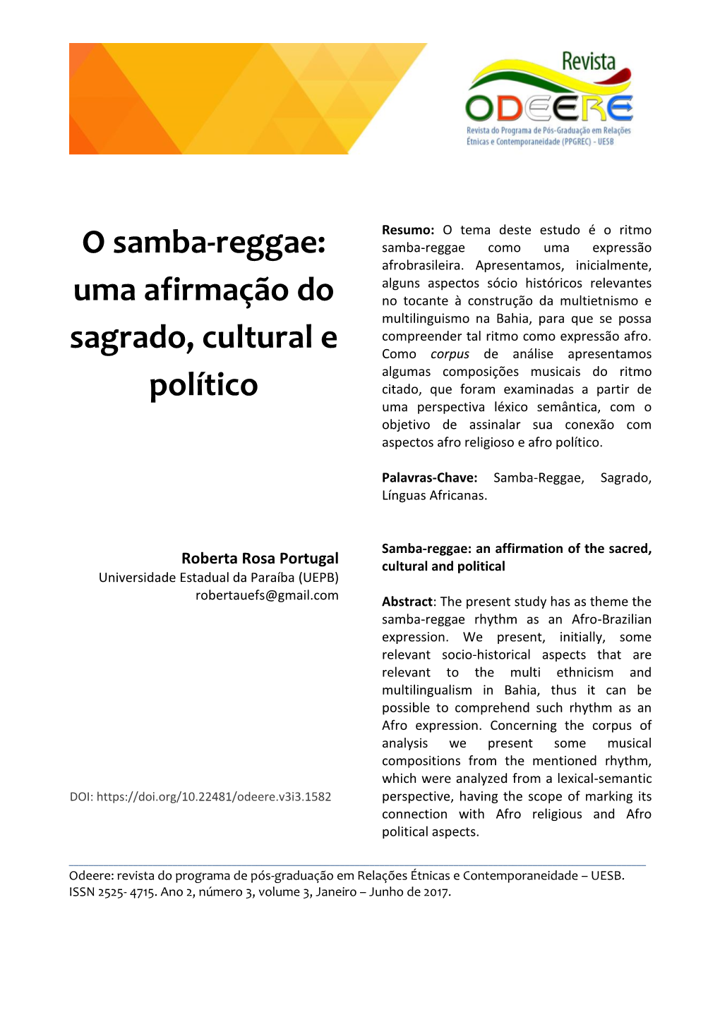 O Samba-Reggae: Samba-Reggae Como Uma Expressão Afrobrasileira